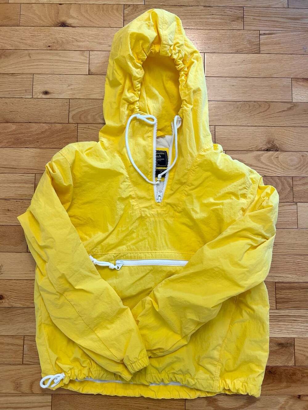 Abercrombie & Fitch Anorak Windbreaker Size XS Yellow Half Zip Hooded Jacket